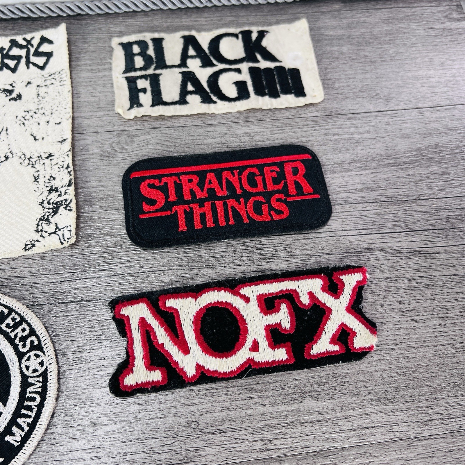 Stranger Things Patch Lot Okkervil Nofx Slacker Black Flag Men Letters Neurosis