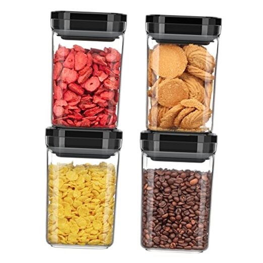 4 Pack Airtight Food Storage Container Set, BPA Free Kitchen Pantry Black