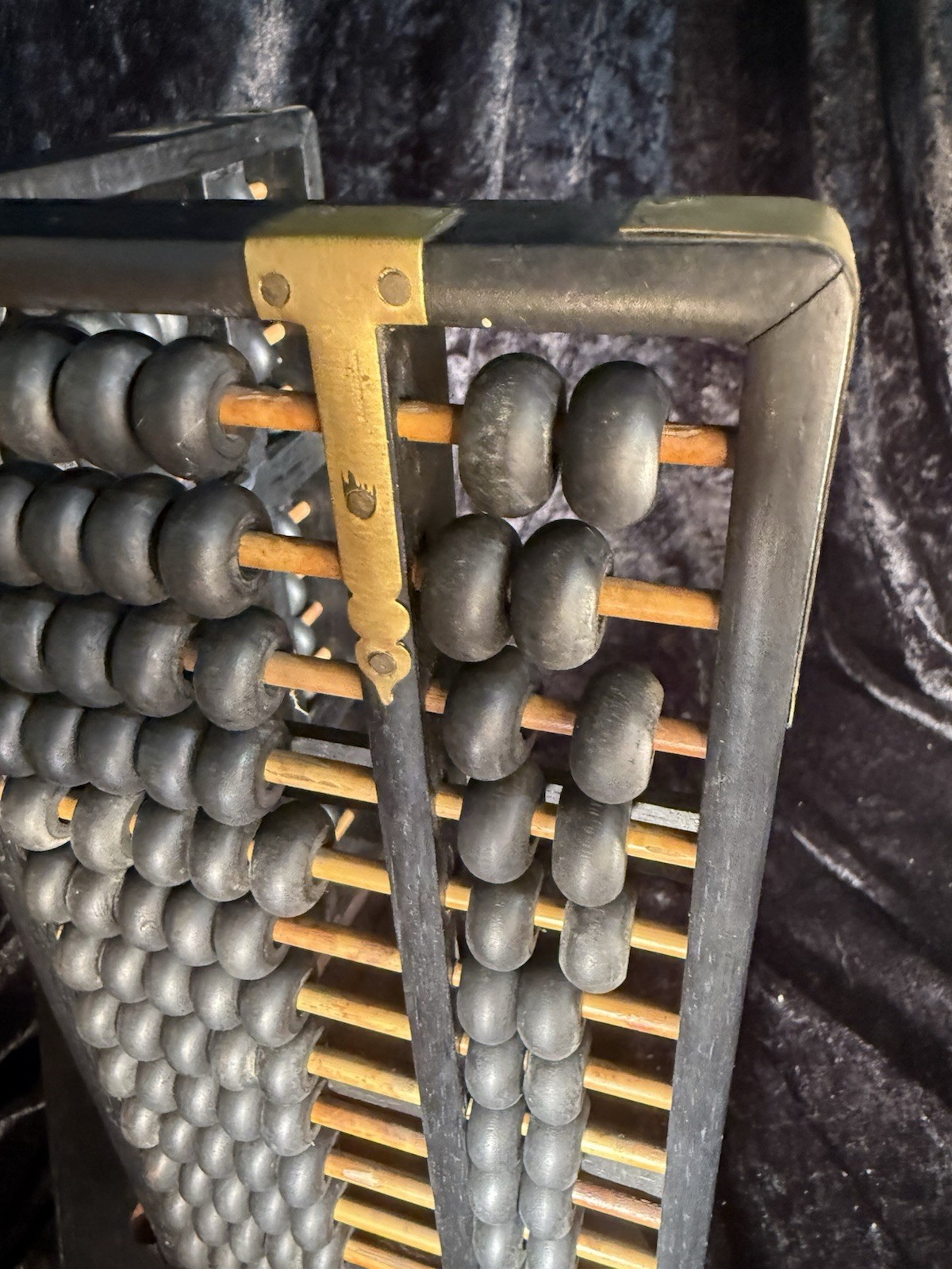 Vintage Chinese Abacus Stand / Decor 13 Row 91 Bead Wood & Brass