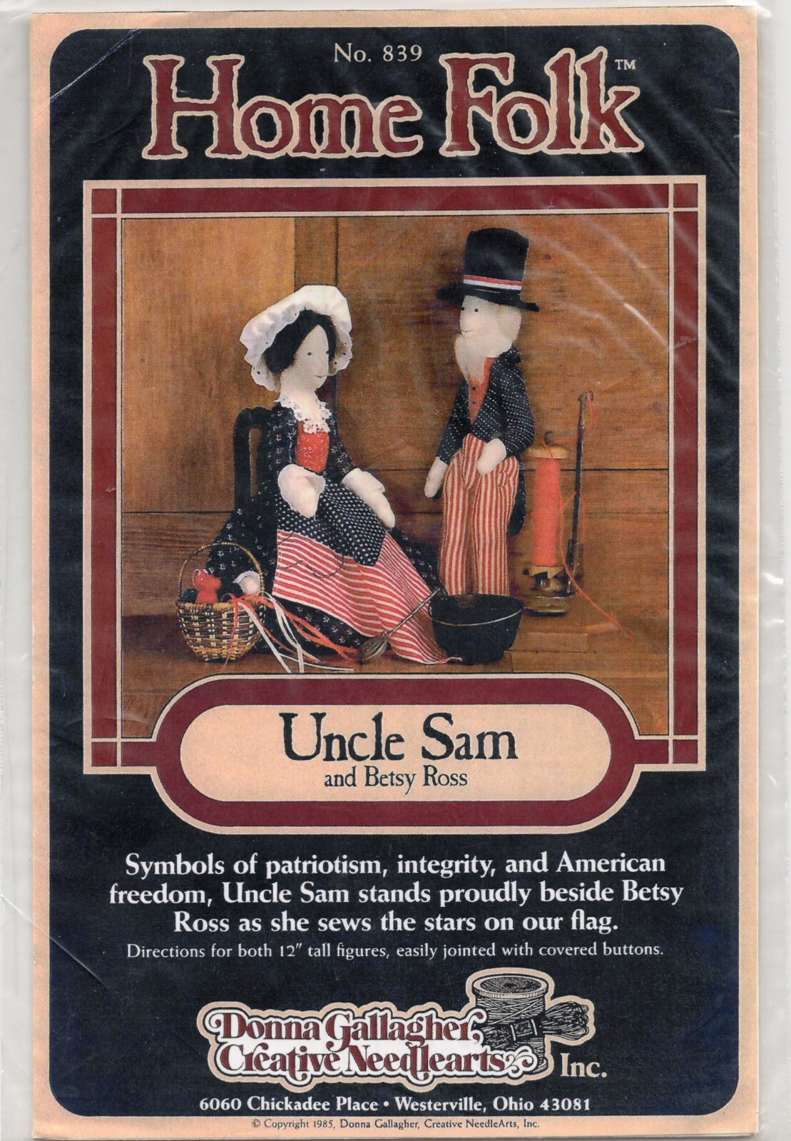 Home Folk Pattern No. 839 Uncle San & B. Ross 12″ doll D. Gallagher 1985