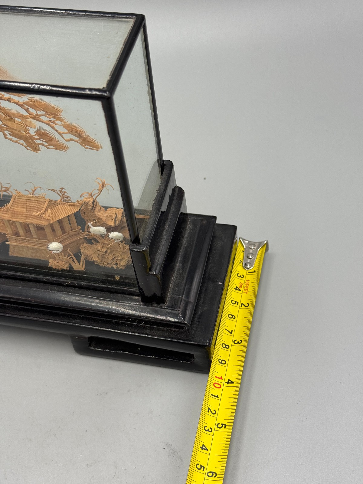 Mid 20th c. Chinese Fujian Cork Carving Landscape Diorama, Glass Display Case