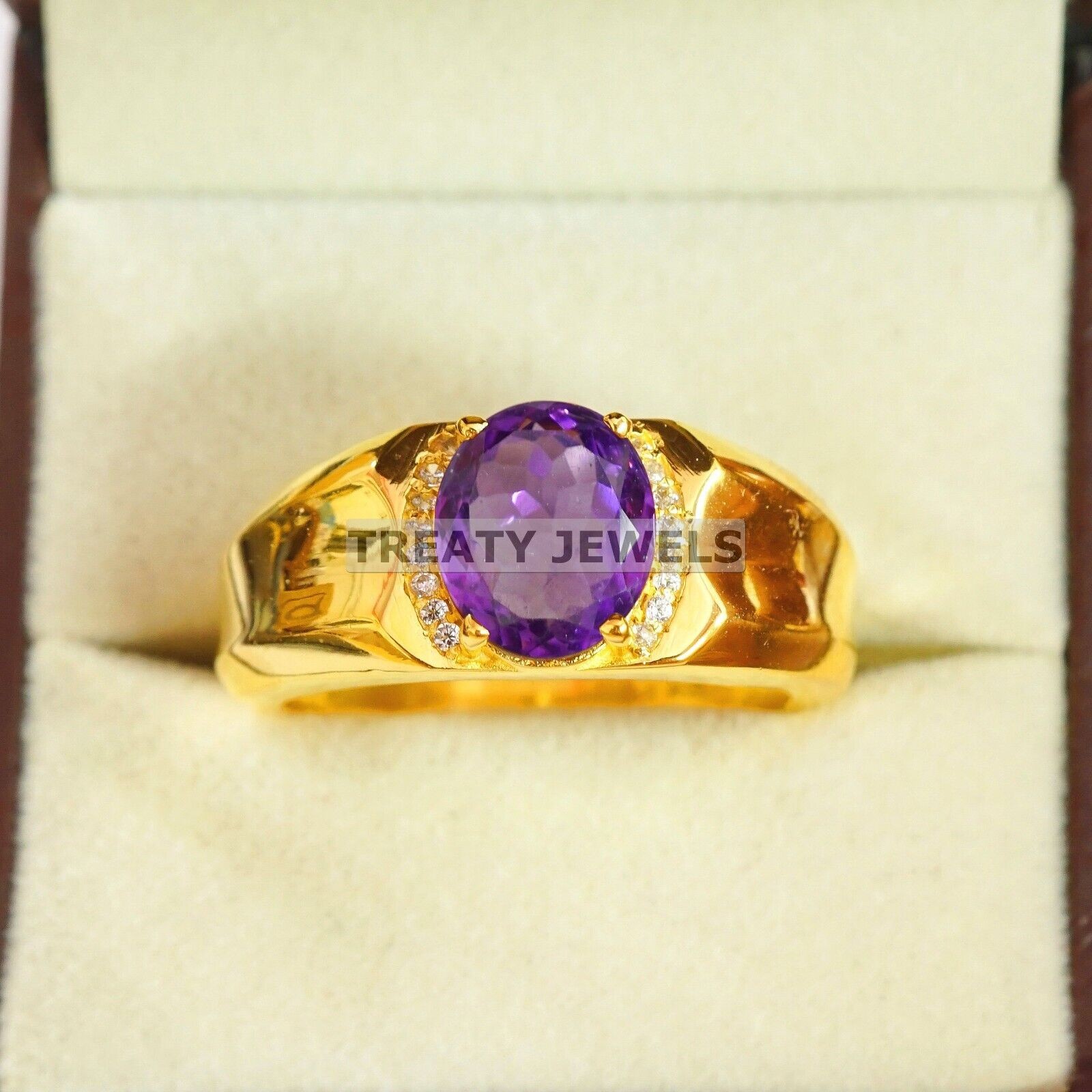 Amethyst Oval Cut With 14k Yellow Gold Ring For Men’s #A673 #