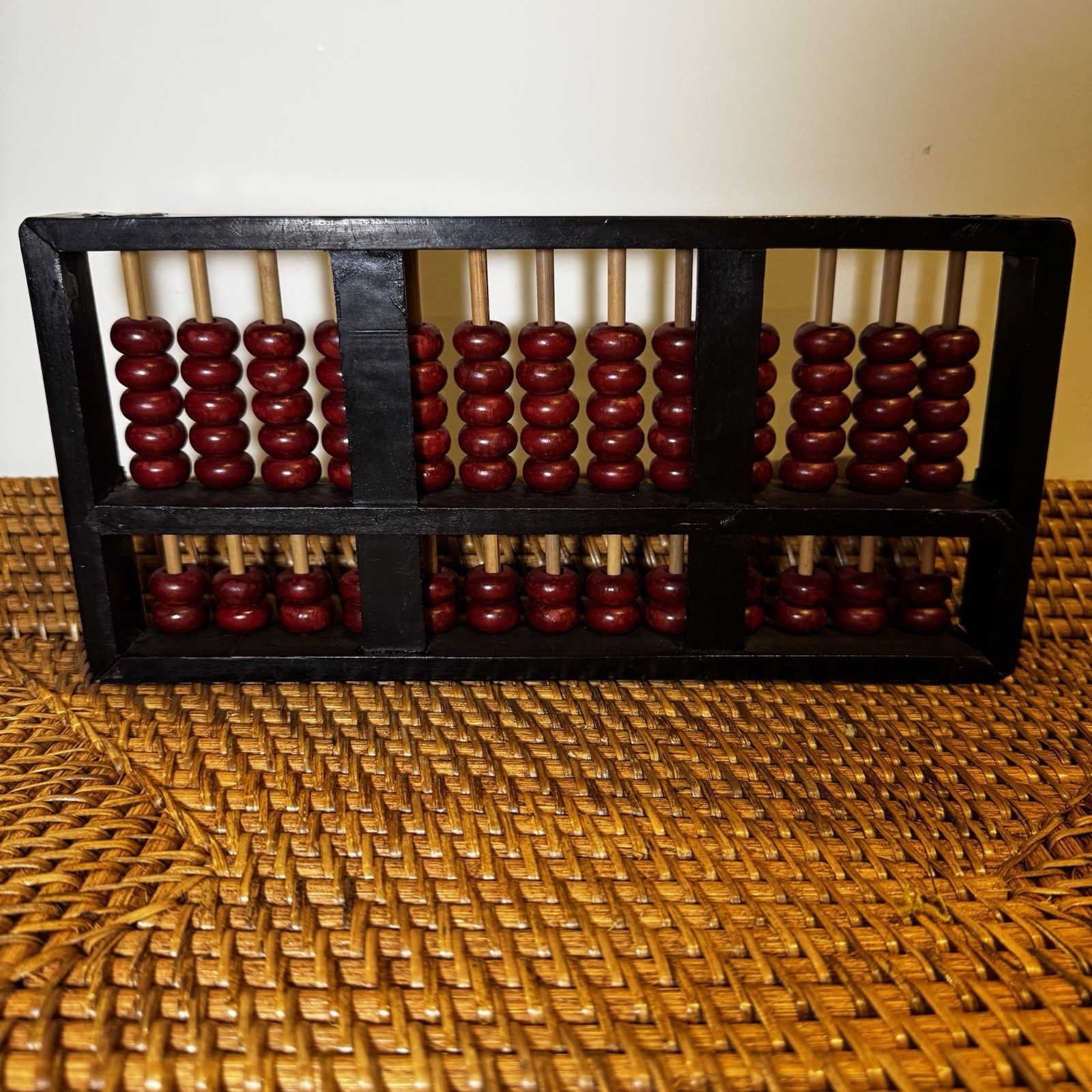 Vintage Abacus 13 Row 91 Beads Red Beads Brass Accents 11” X 5:5”