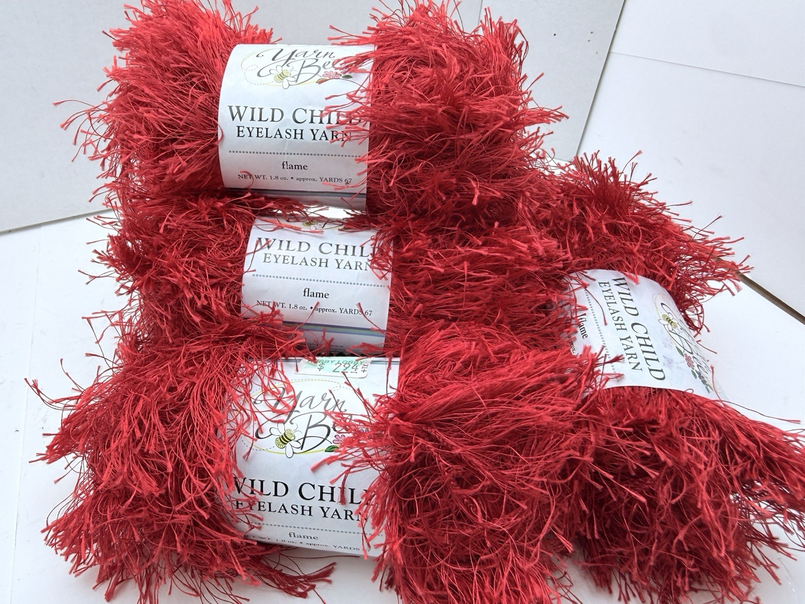 Yarn Bee Wild Child Eyelash Yarn FLAME color 90247 7.4 Ounces 268 yards 4 Skeins