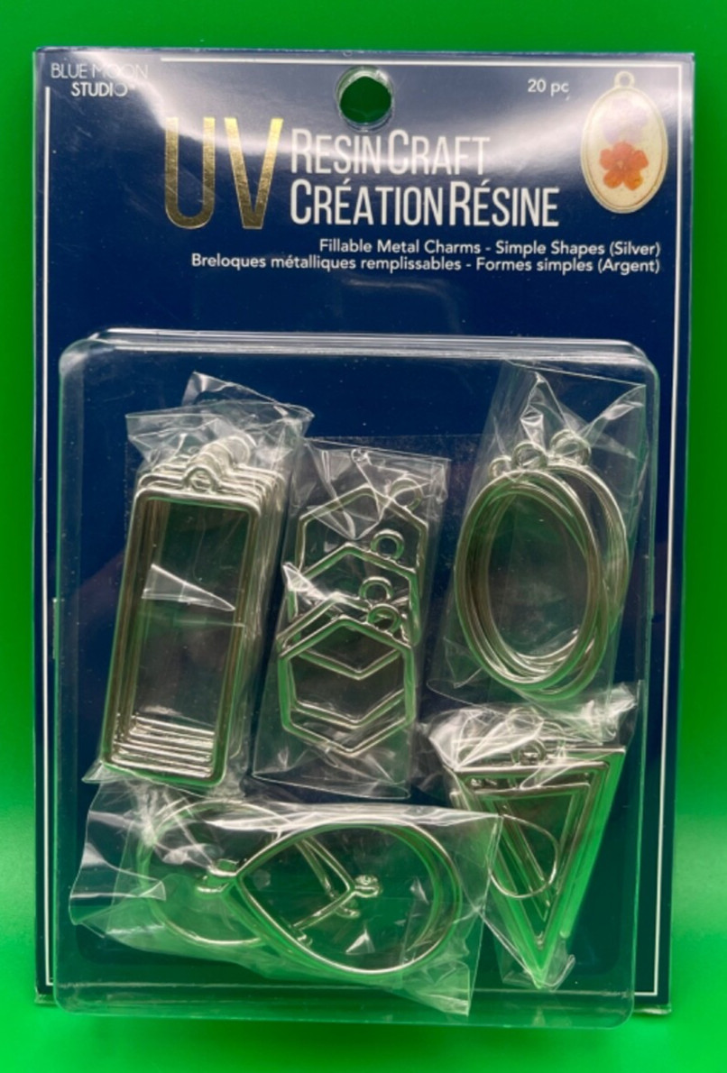 Blue Moon Studio UV Resin Craft Silver Simple Shapes Fillable Metal Charm Set