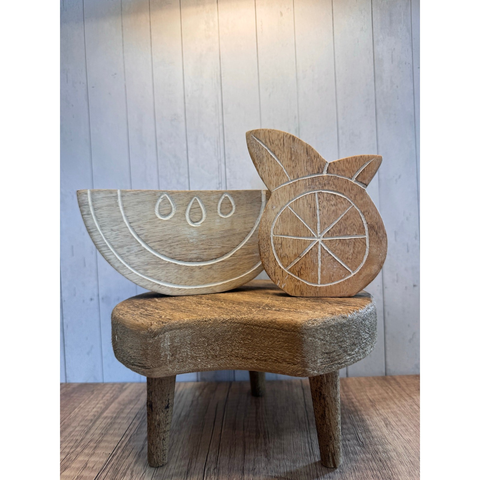 Rustic Wood Watermelon Wood Orange Home Decor Set of 2 Mango Wood Home Gift