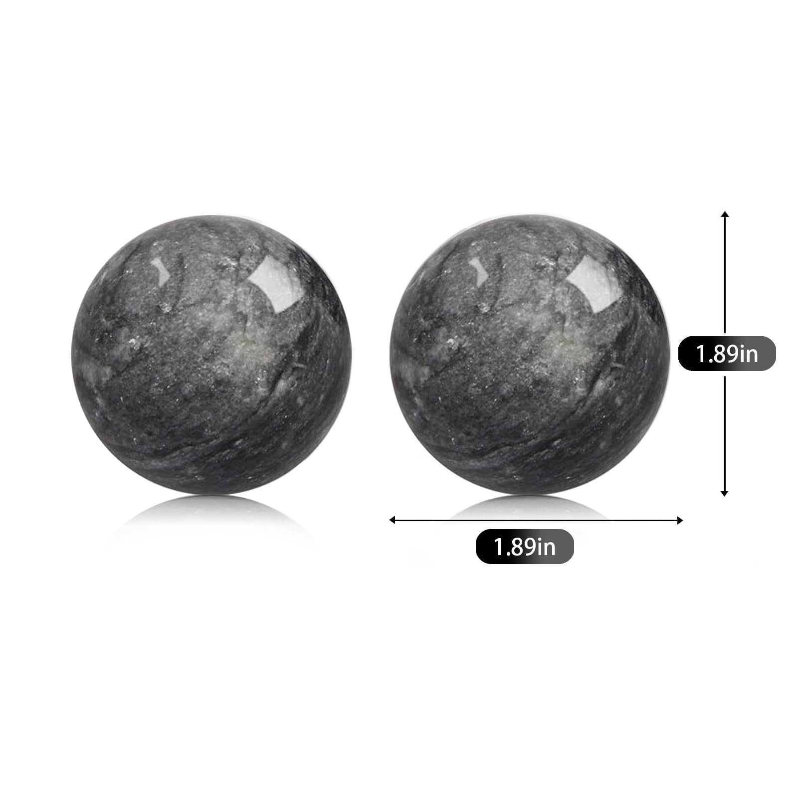 Marble Baoding Balls for Stress Relief & Exercise, Dark Grey, 2-Piece Set, 1.89