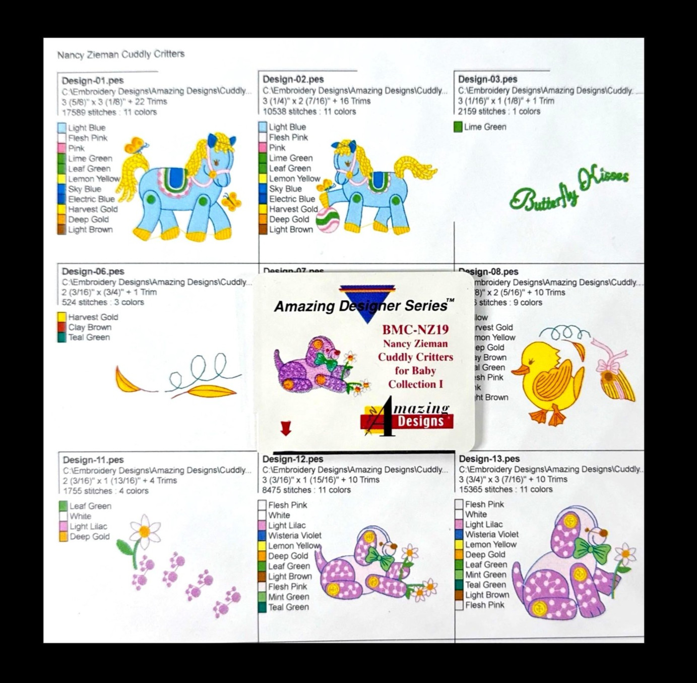 Cuddly Critters Embroidery Designs Card for Deco 600 Brother Baby Lock White