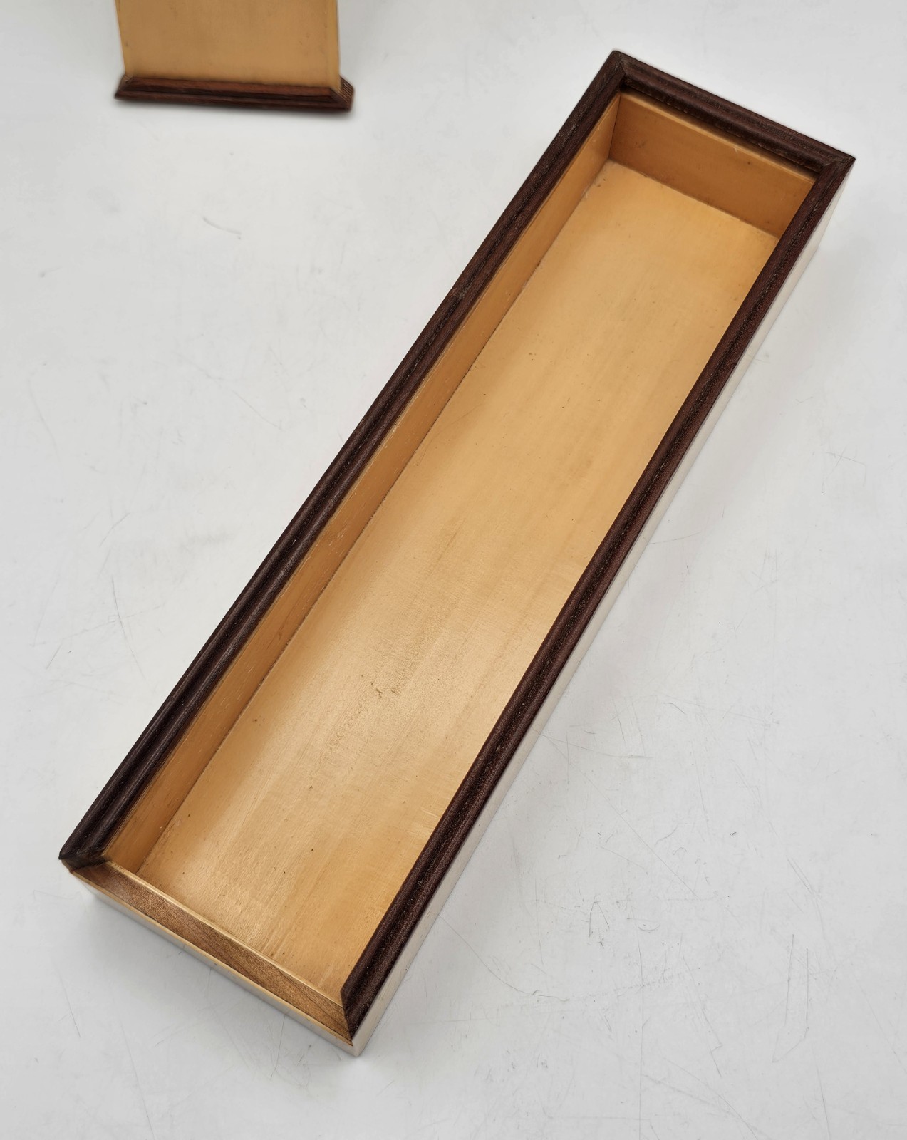Vintage Chinese Acrylic Faux Wood Hand Painted Trinket Pencil Sliding Box GREAT!