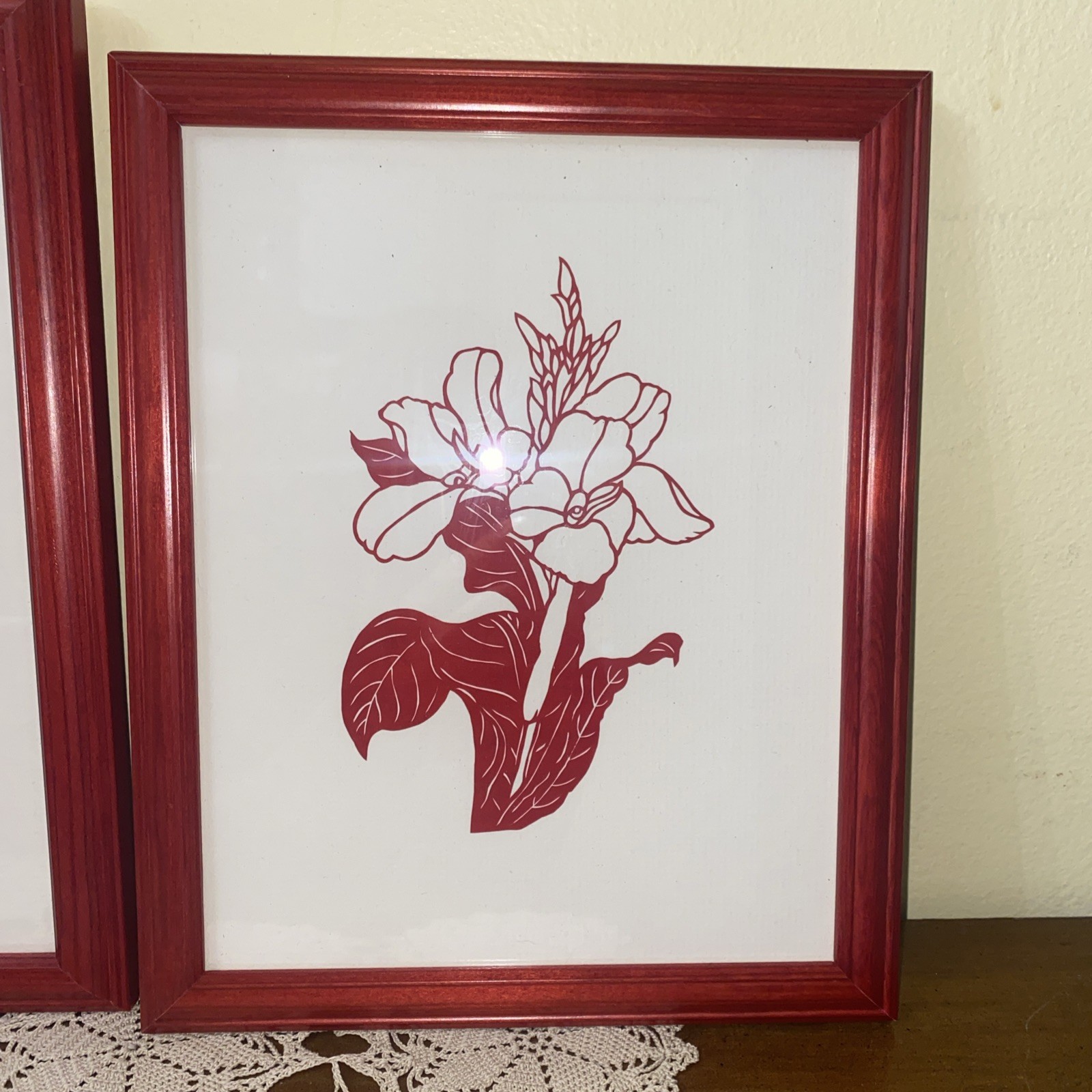 Vintage Chinese hand cut paper cutouts professionally framed Set 2 Red & White