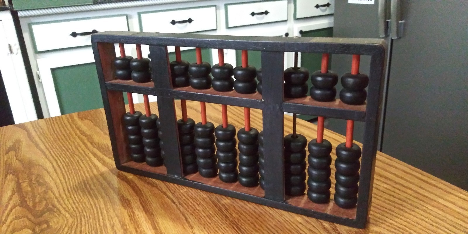 Antique Wood & Brass Abacus Lotus Flower Type 11 Rods 2 Brass 77 Beads Old VGC!!