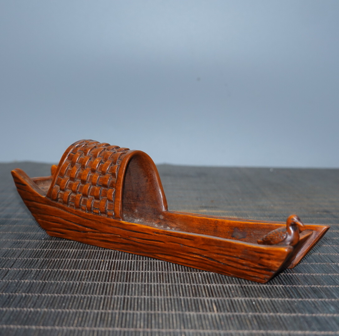 8″ Dollhouse Collect China Box-wood Miniature Furniture Ship-Boat Statue
