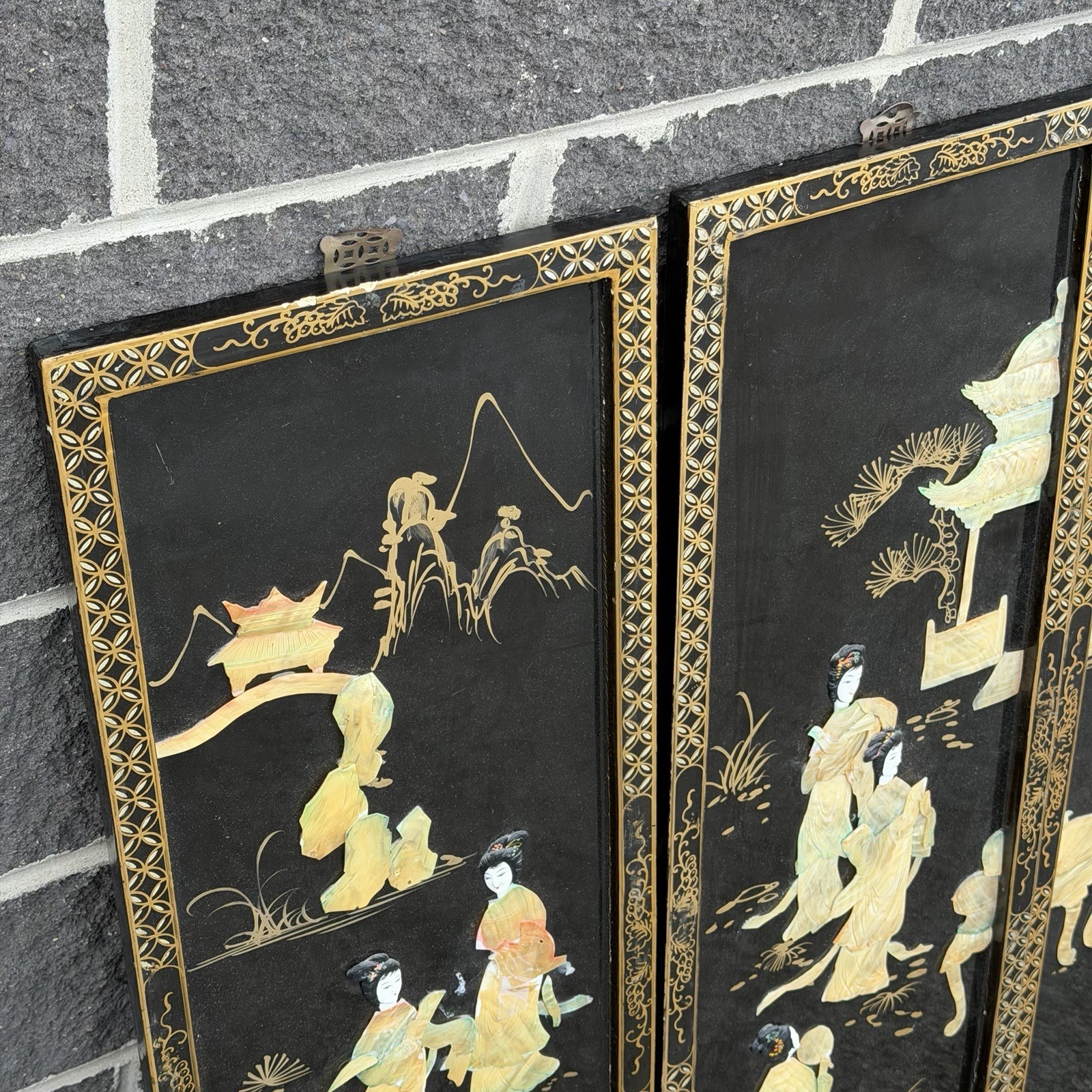 Vintage 3 Panel Mother of Pearl Geisha Wall Panels 12×36