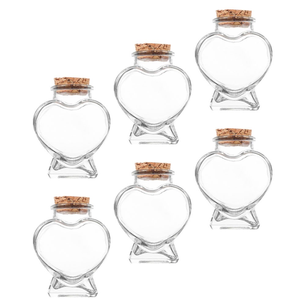 6 Pcs Heart Shaped Glass Bottles With Cork Stoppers Small Containers For Candy