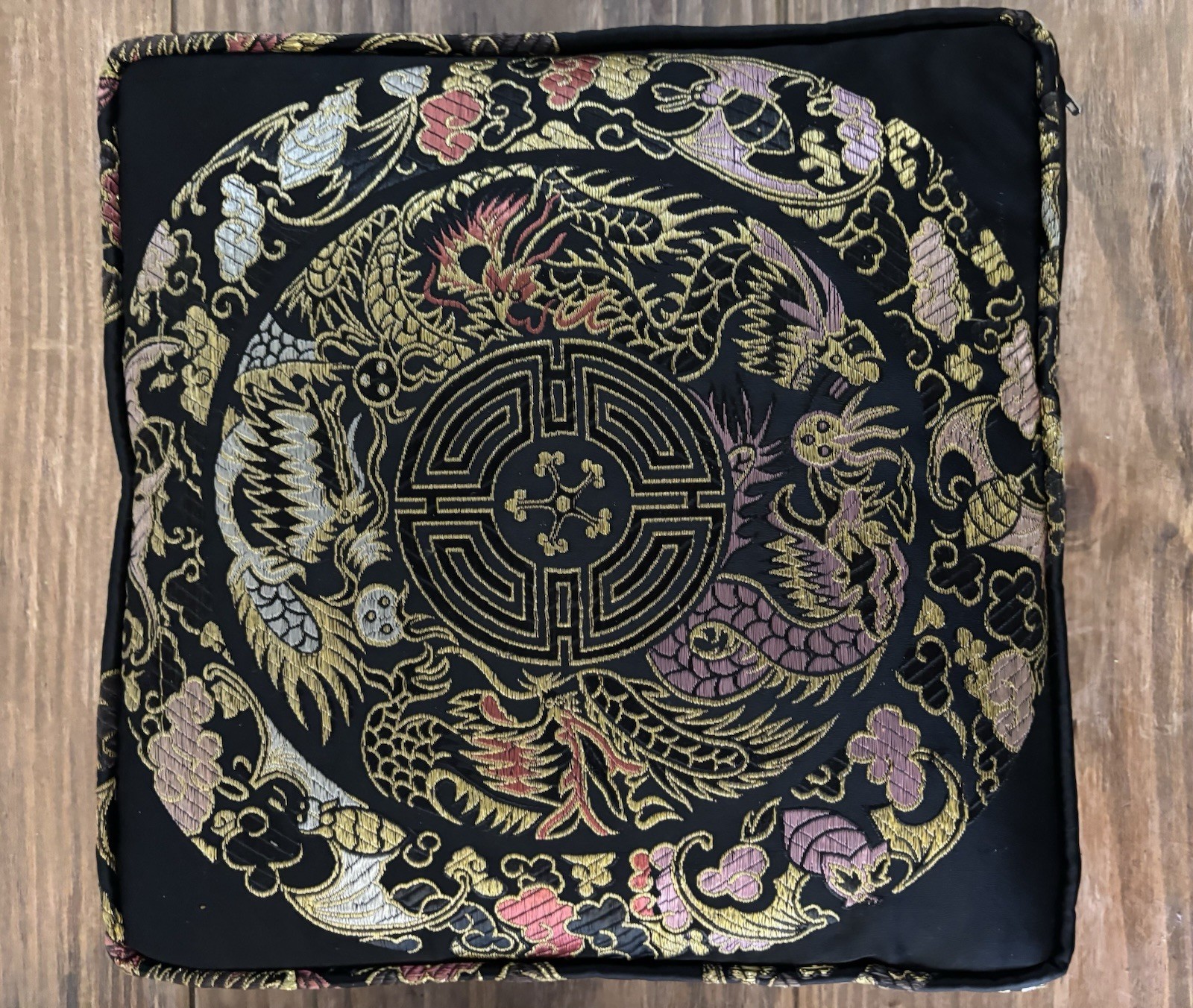 Vintage Oriental Chinese Decor Metallic Embroidered Silk Throw Pillow Lot