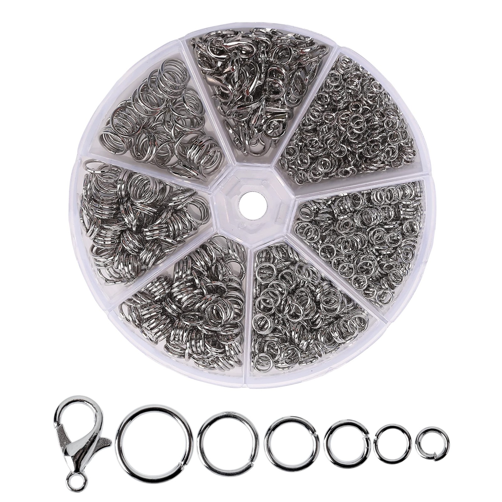 Mr. Pen- Open Jump Rings, Silver, 1014 pcs, 6 Sizes Varies (6 sizes), Silver