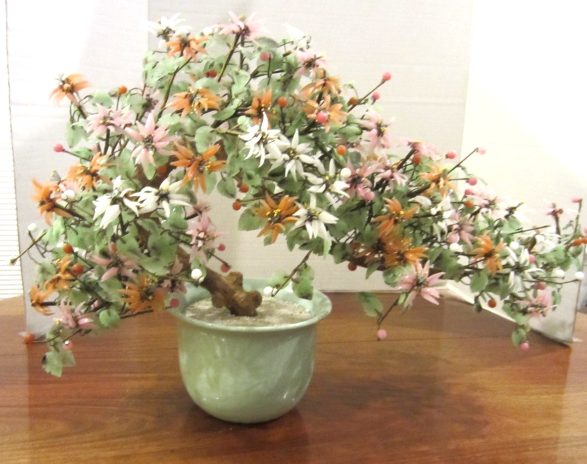 spectacular vintage multi-color flowering glass bonzai tree 31 ” long