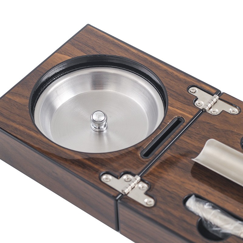 Wood Ashtray With Metal Rests Two Slot Large Home Ashtray