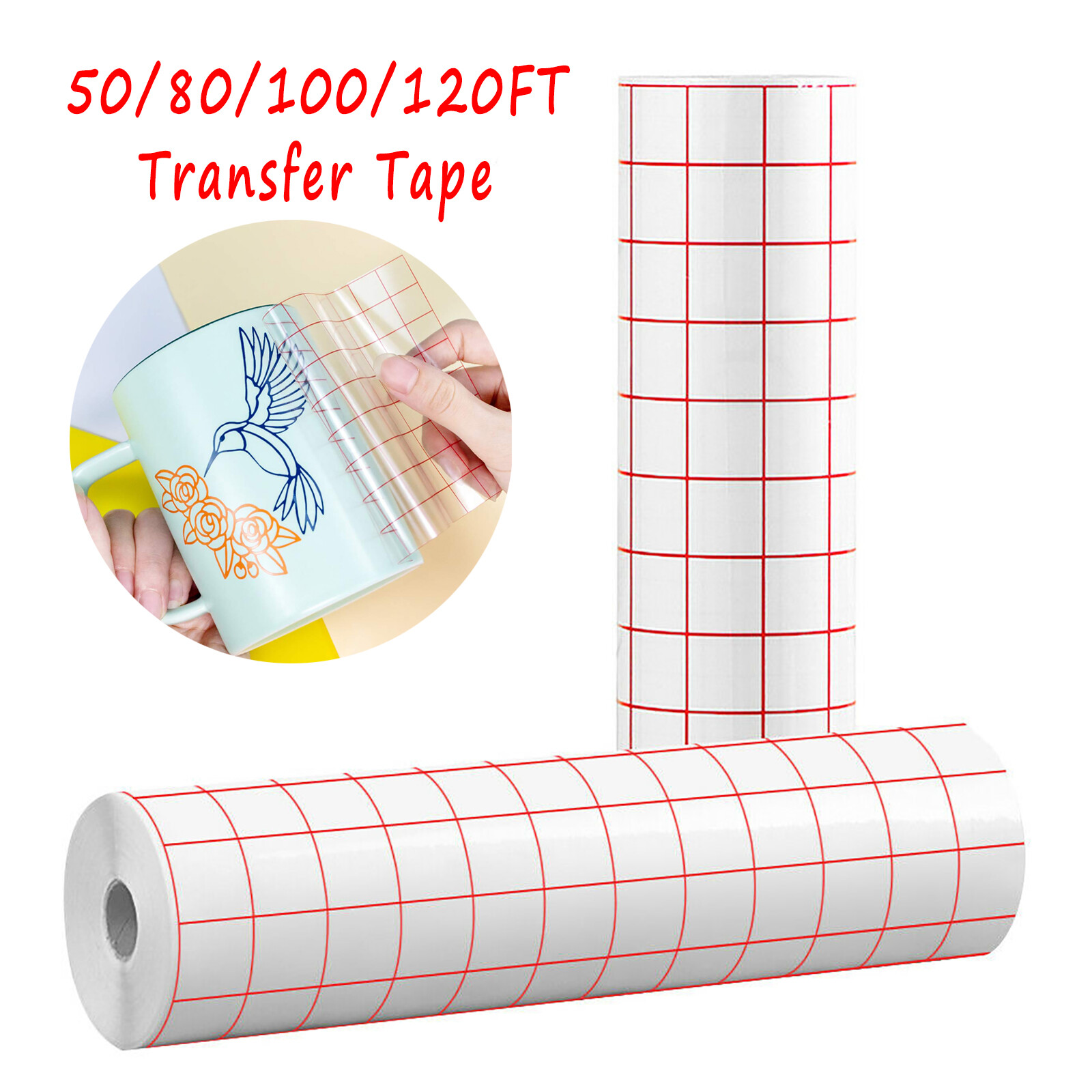 Red Grid Transfer Tape – 50/ 80/ 100/ 120FT Transfer Paper Roll Vinyl for Cricut