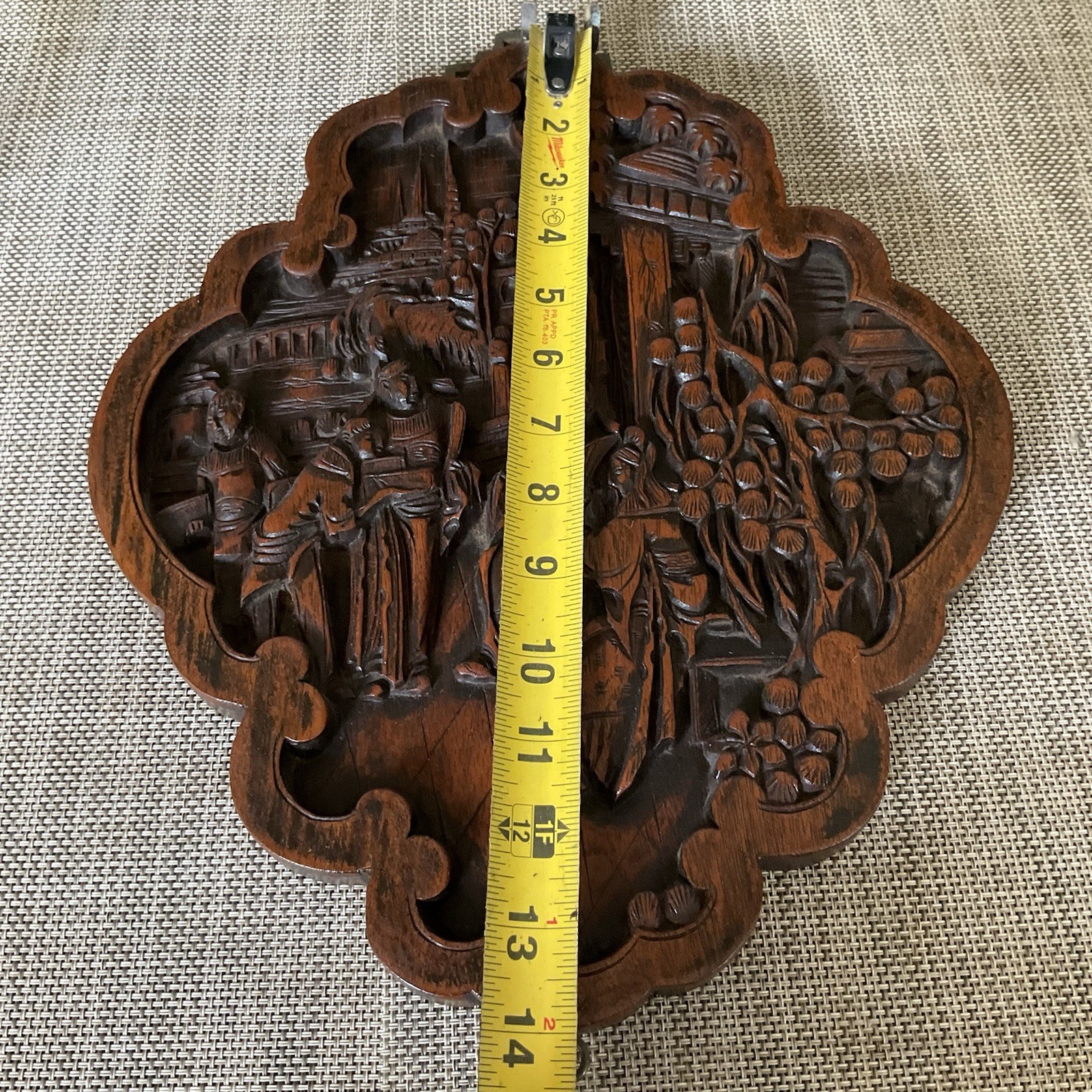 Vintage Rare Chinese Hand Carved Relief Wooden Wall Hanging Panel Good Luck