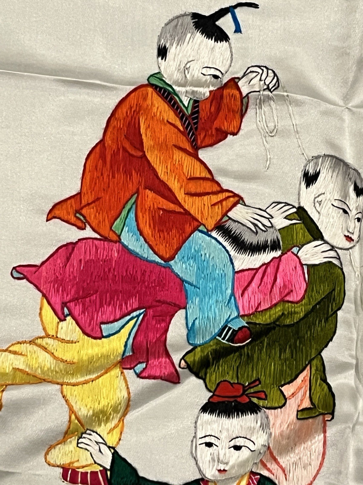 Vintage Handwoven Chinese Silk Embroidery Art – Children Playing – 41″ x 14″