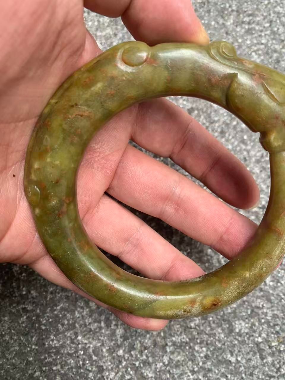 Large Rare Chinese Old Jade Hand Carved *Dragon* Bangle Bracelet !!!