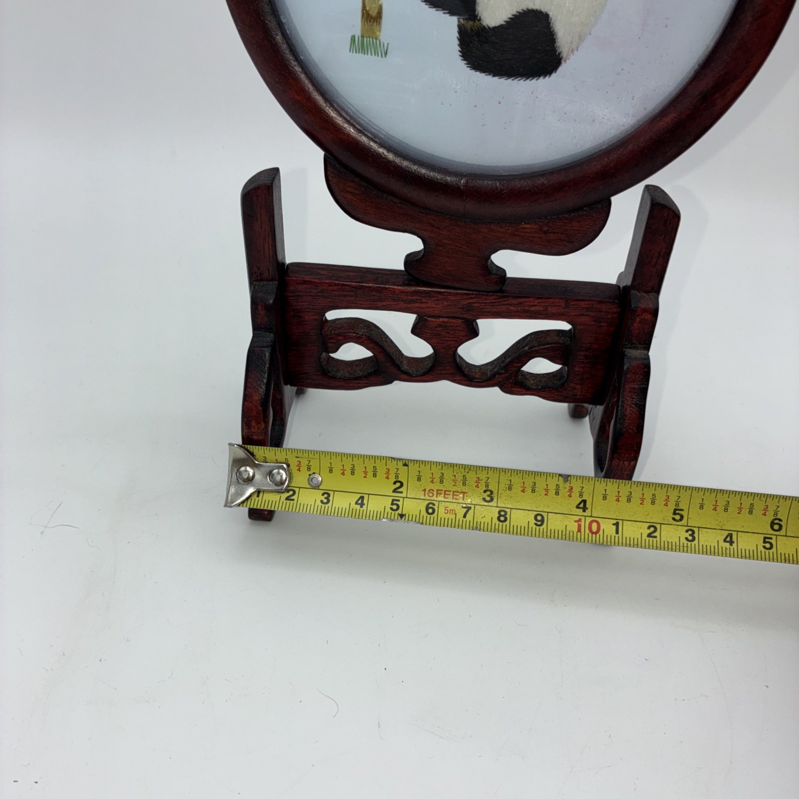 ASIAN Chinese Panda Double Sided Silk Embroidery Wooden Screen – Read