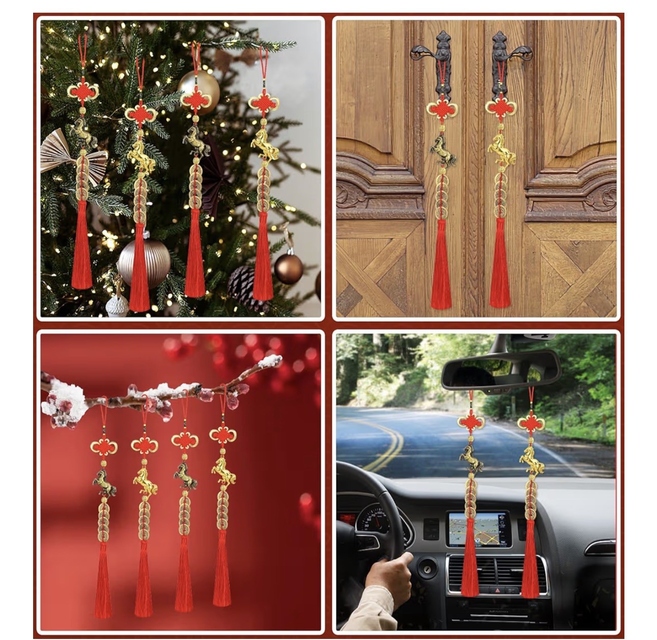 8 Pcs Chinese New Horse Ornaments 2026 – Red Gold Bronze Lucky Charms