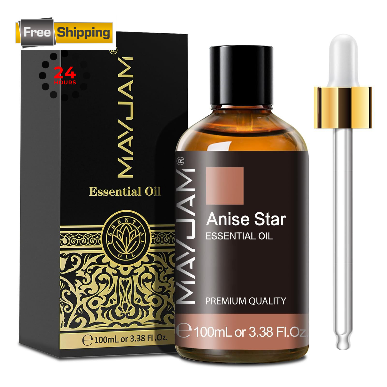 Anise Star Essential Oil, MAYJAM 3.38 Fl Oz (Pack of 1), Clear/Pale Yellow