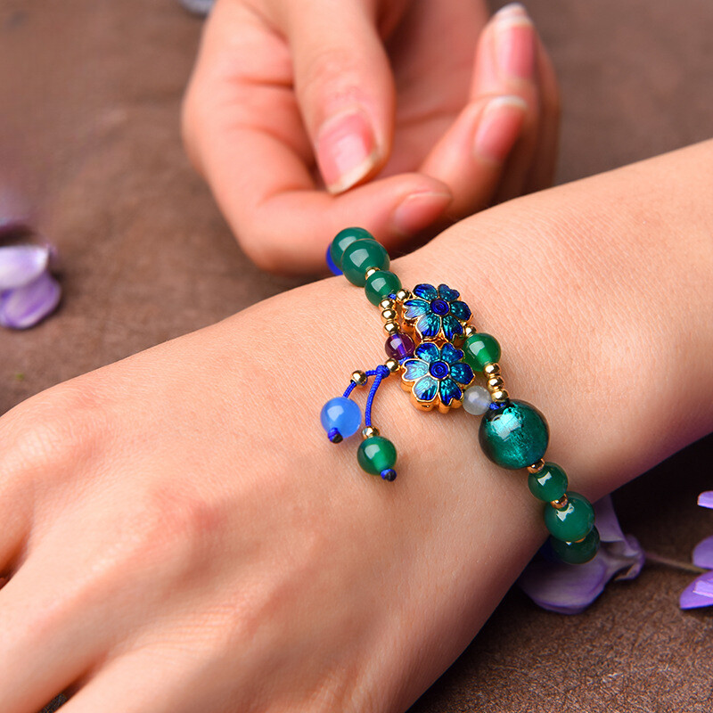 Chinese Coloured Glaze/Cloisonne/Agate Ethnic Style Vogue Hand Chain Bracelet