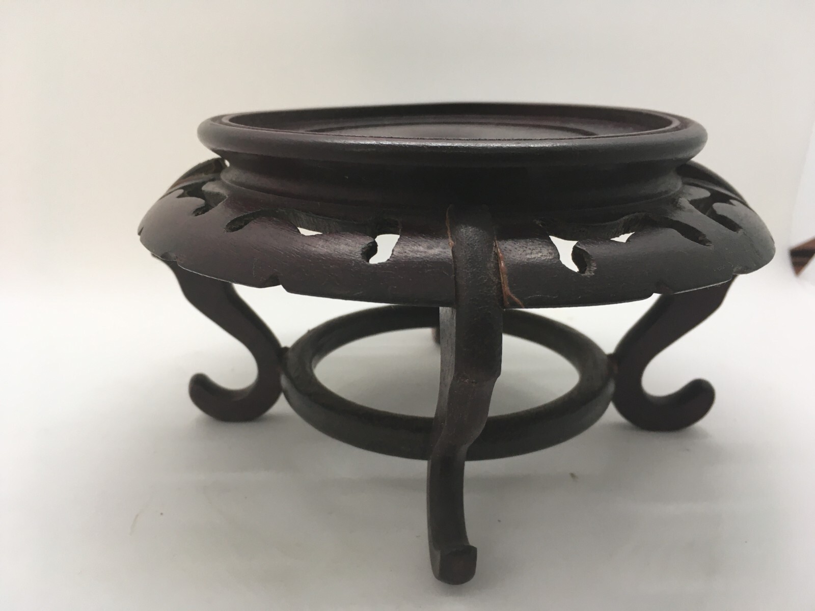 Chinese Black Carved Wood Vase/Bowl Stand ~ 3.75″ Tall