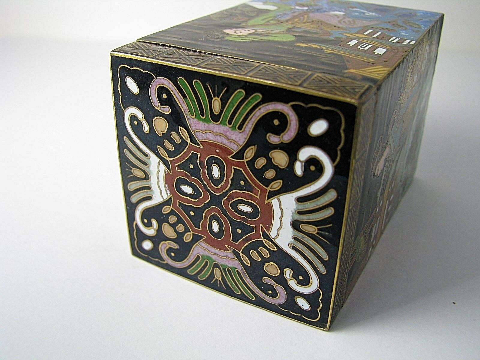 CHINESE CLOISONNE ENAMEL BOX CHAMPLEVE ENAMEL BRASS BOX Asia China ca1900s Rare!