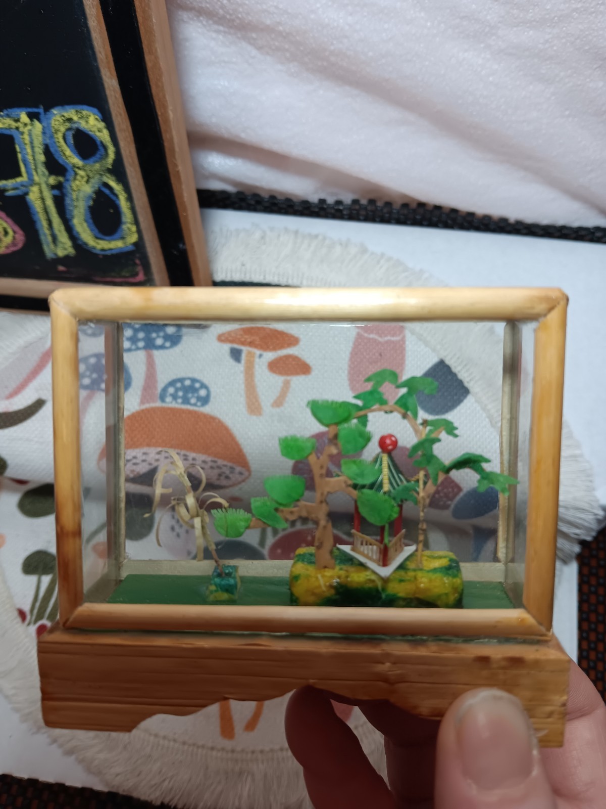Vintage Chinese Miniature Glass Bamboo Frame Diorama!!!