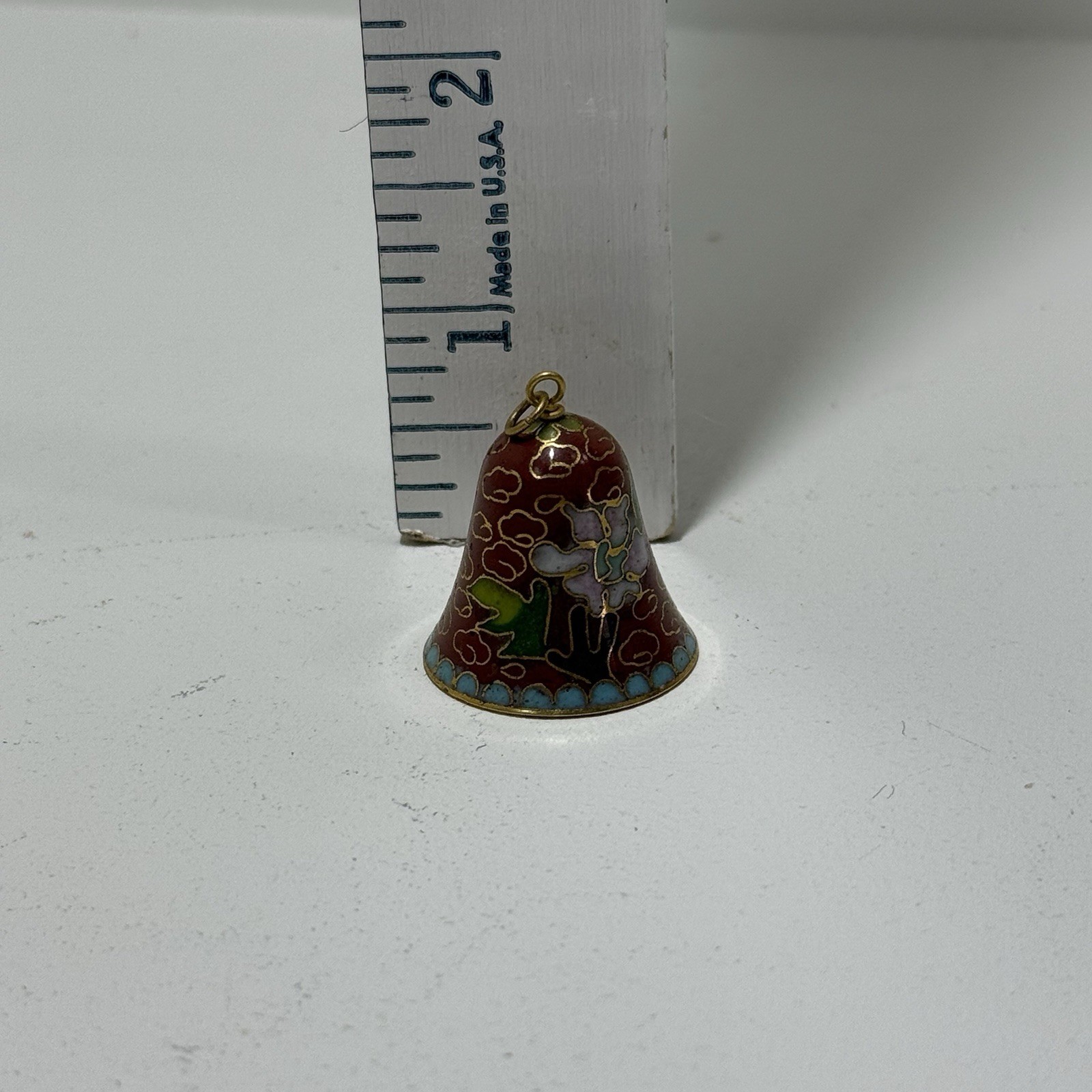 Vintage Cloisonne Floral Bell Ornament Asian Oriental Chinese Cottage Decor
