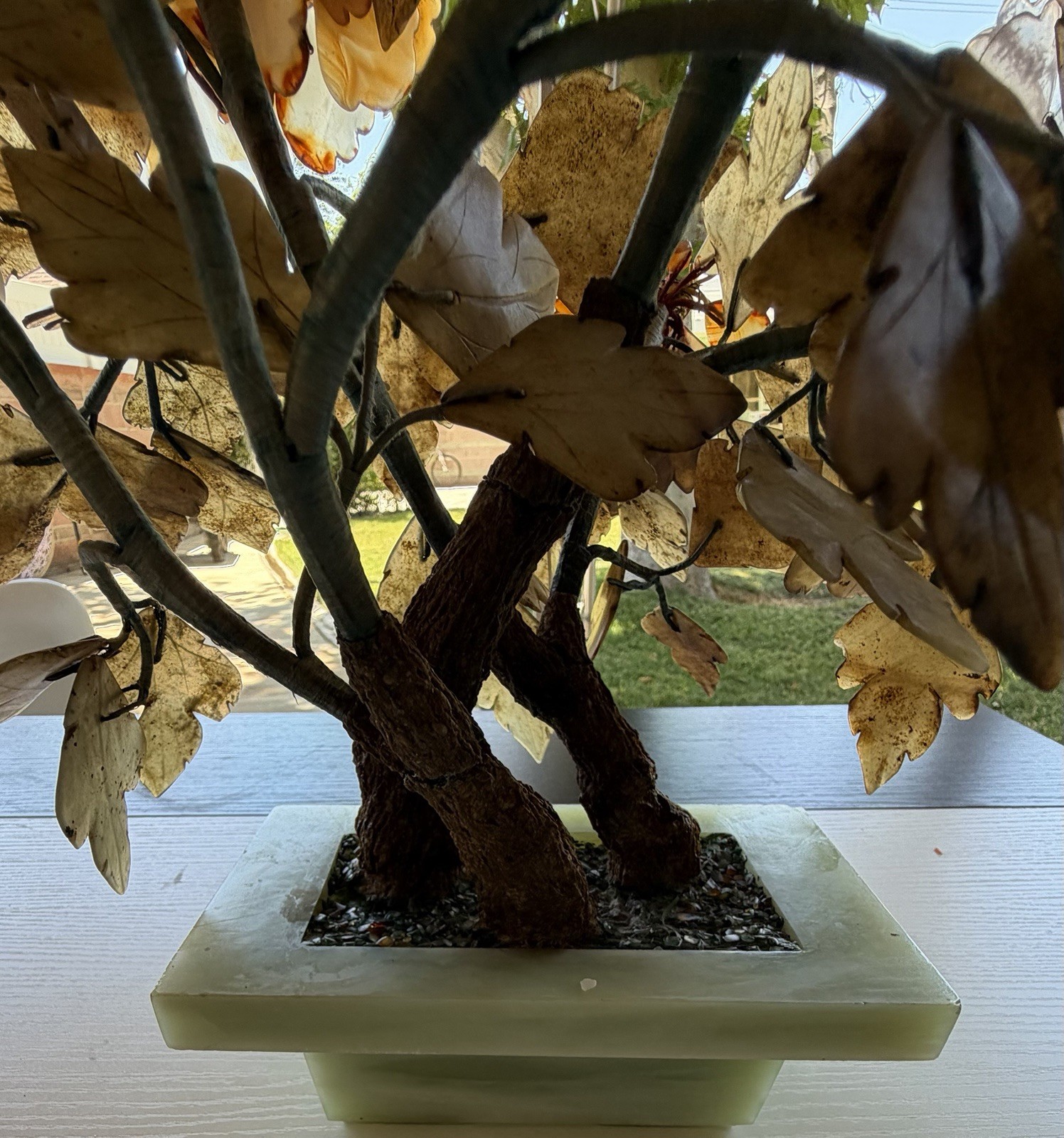 Vintage Chinese Jade & Stone Bonsai Flower Tree Sculpture Asian Decor