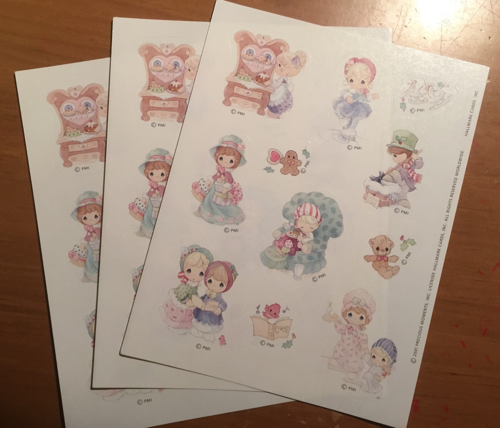 3 Sheets PRECIOUS MOMENTS Christmas XMAS Scrapbook Stickers 2001