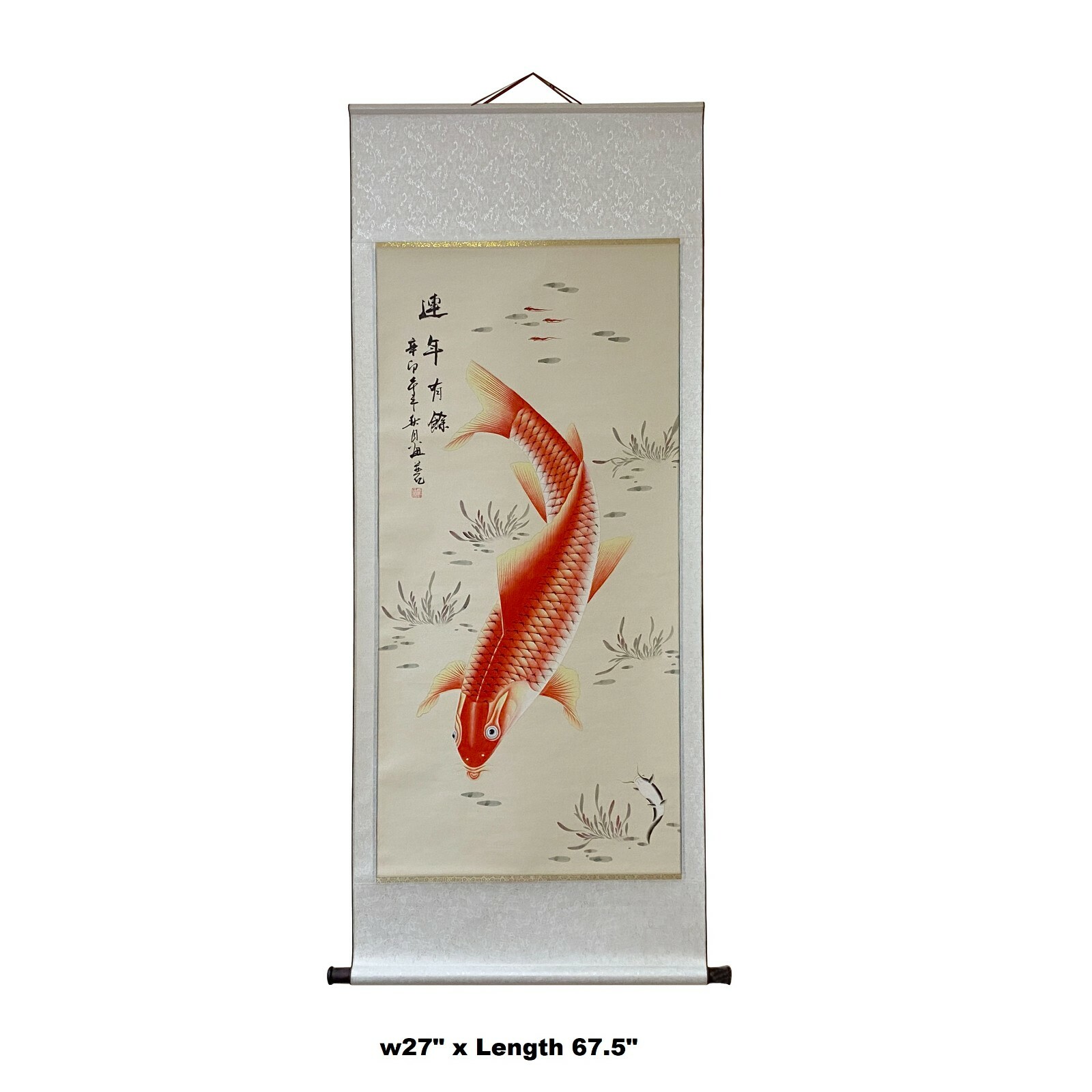 Chinese Fengshui Koi Fish Color Ink Scroll Painting Quality Wall Art ws1887