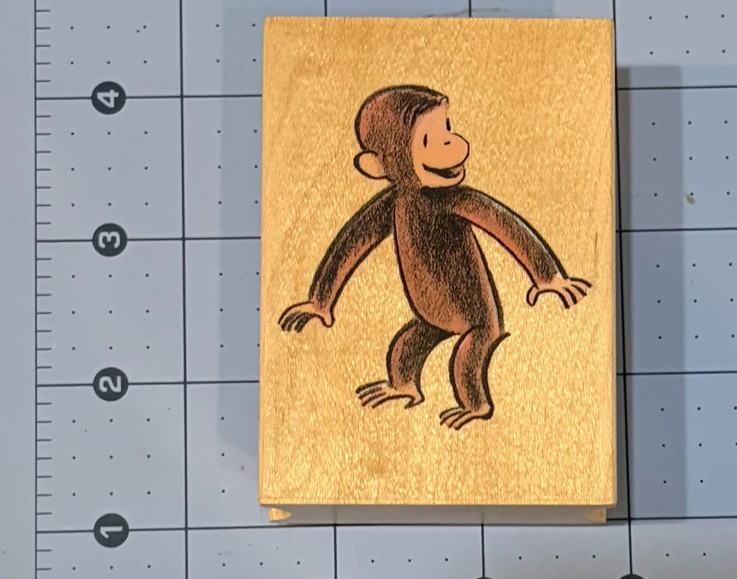 Vintage ’98 All Night Media Curious George Rubber Stamp Wood Mounted Monkey USED