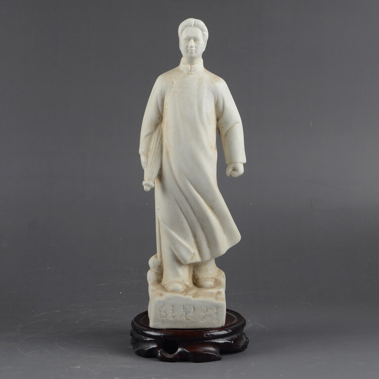 9″ Collect China White Porcelain Mao Zedong Chairman Mao Great Leader Statue