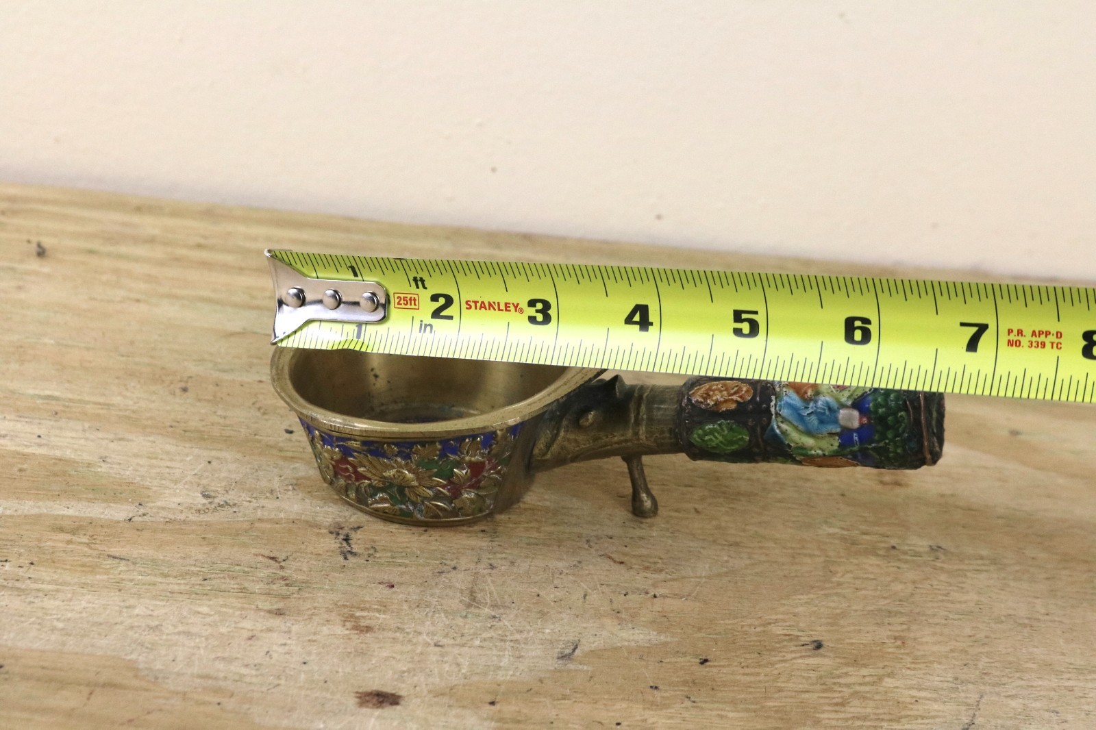 Vintage Chinese Brass Silk Iron Floral Champleve Enamel Cloisonne Antique 1900s
