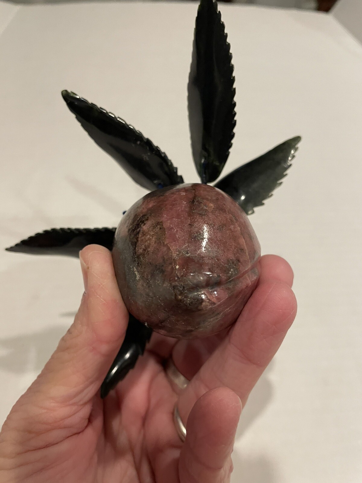 Vintage Asian Plum Heavy Stone Miniature Decorative Fruit Wood Stem 1950’s Rare