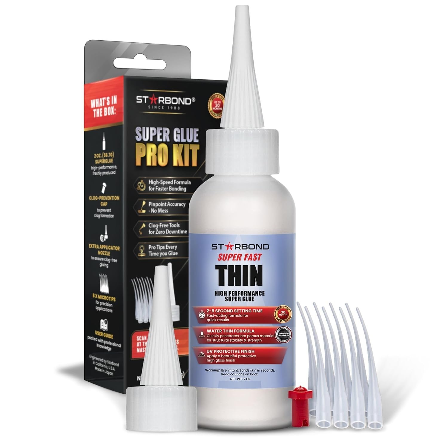 Starbond Super Fast Thin CA Glue Super Glue Pro Kit 2/4/16 ounce Extra Nozzles