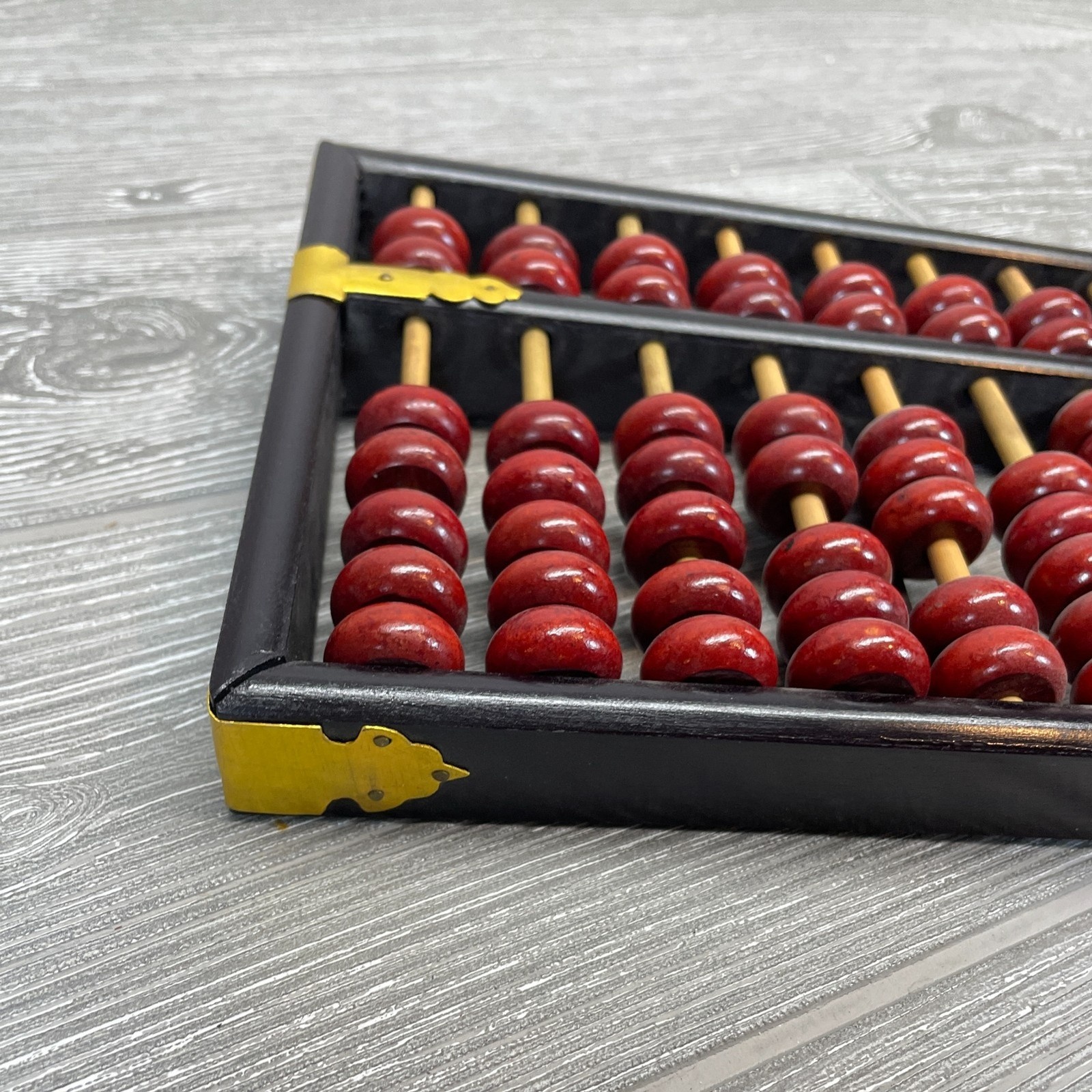 Vintage Abacus Lotus Flower Brand 12 Rods 91 beads Wood Onyx Black Red and Gold