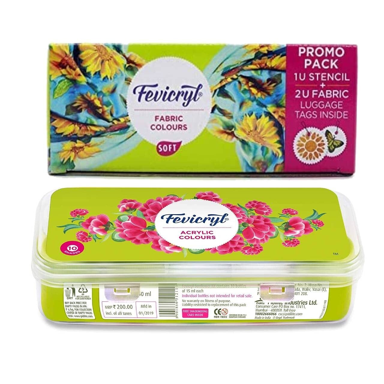 Pidilite Fevicryl Sunflower Kit,Set of 2 Acrylic Colour and Fabric Color 10x15ml