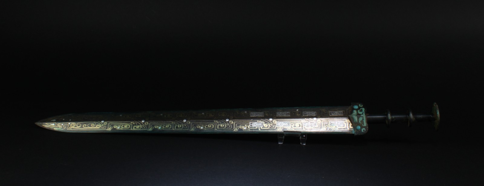A Bronze Decorative Sword, decorated with turquoise inlaid