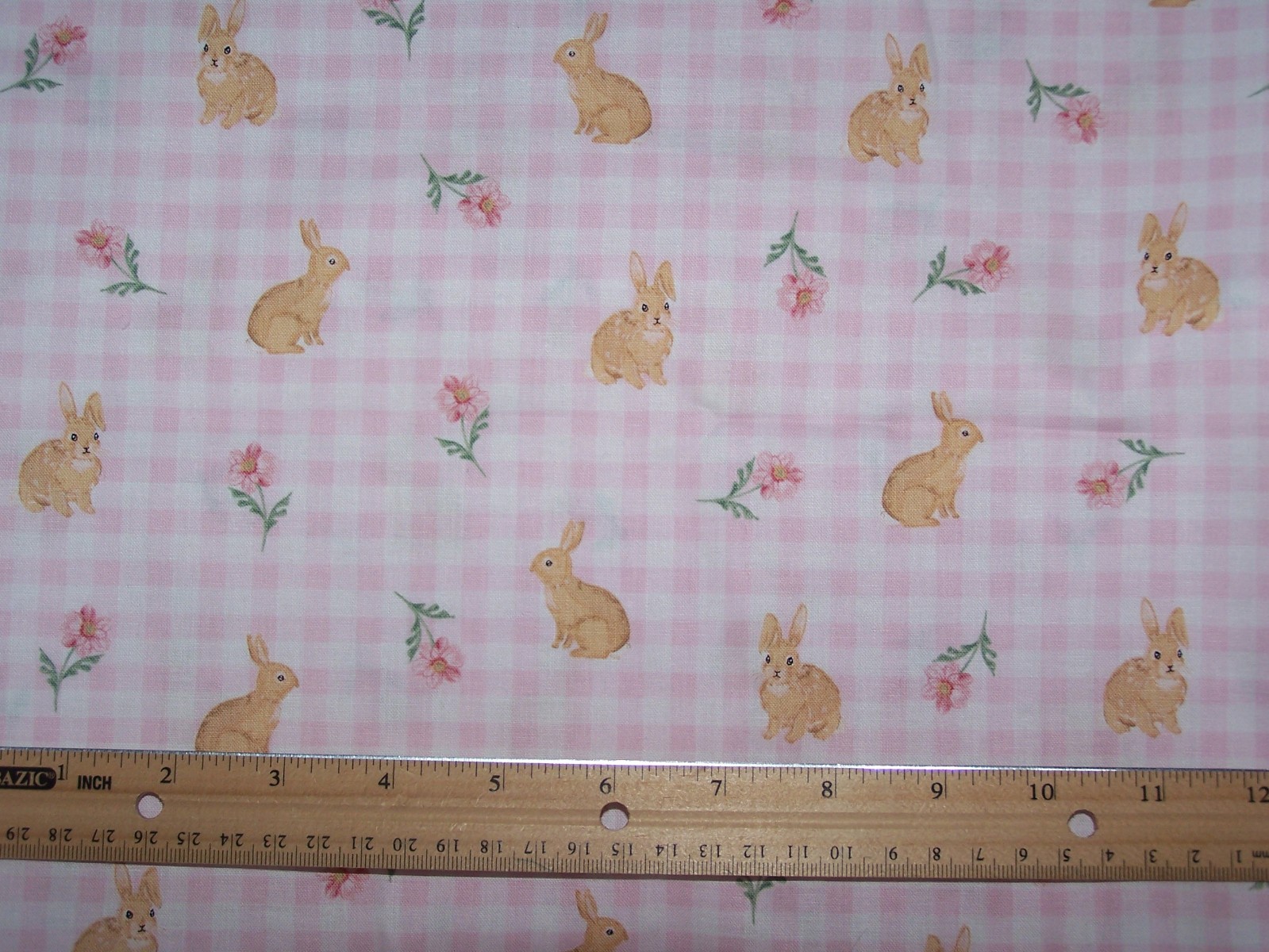 9″x21″Bunnies & Flowers Gingham Cotton Calico Fabric