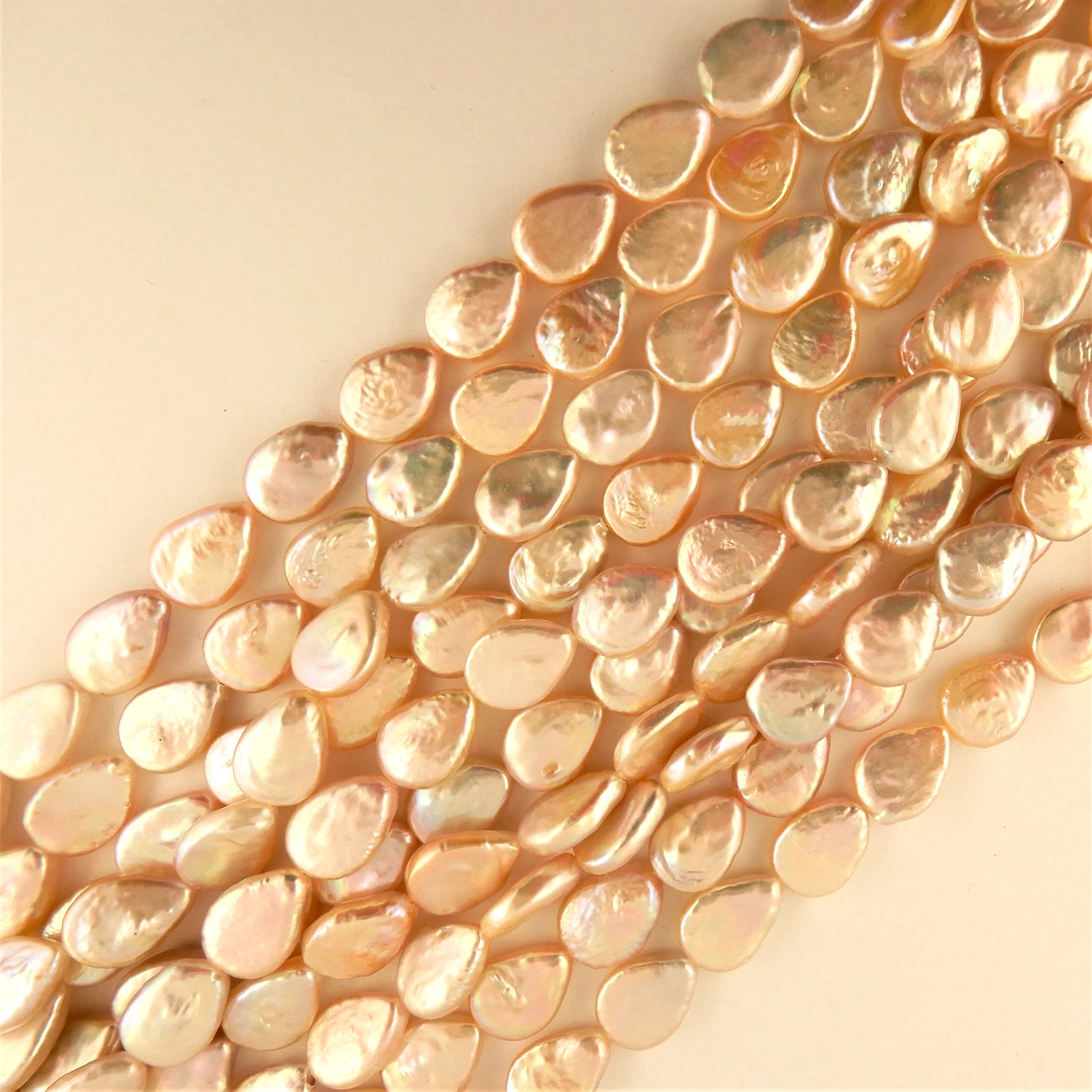 10mm x 15mm Natural light Peach Teardrop Freshwater pearl beads Grade AAA