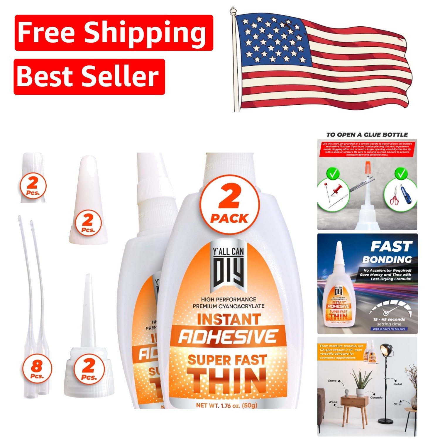 CA Glue 2 Pack (1.76 Oz Each) – Quick Drying for Crafts & Wood Projects