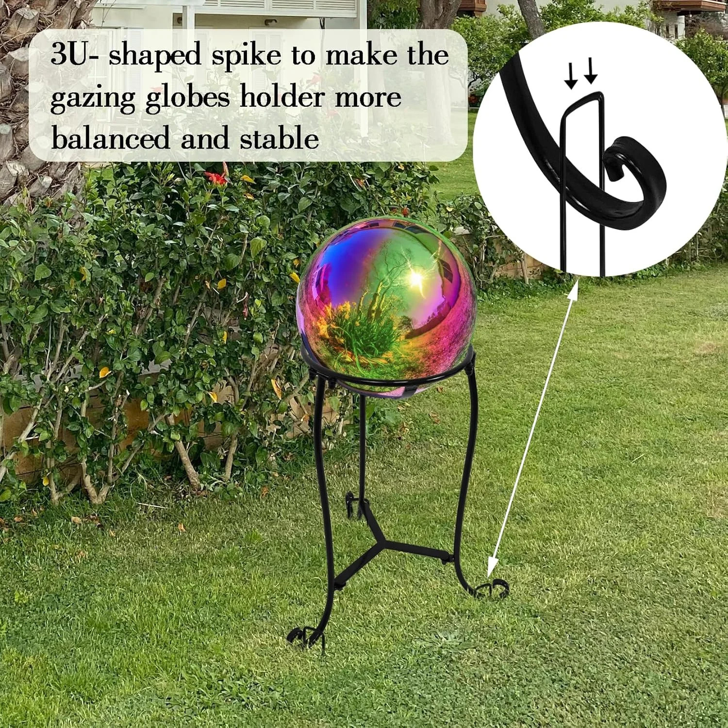 16″ Tall Gazing Ball Stand for 10-12 inch Balls,Black Metal Gazing Globe Display