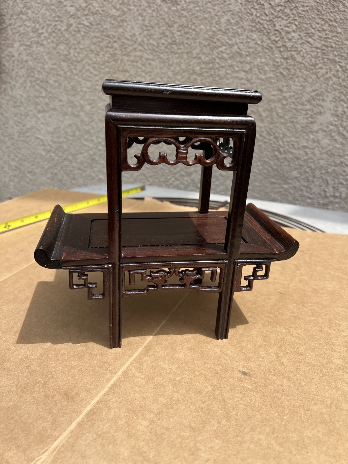 Vintage Chinese Hand Made Red Wood 2-Layer Display Stool Stand 8-1/2″ High